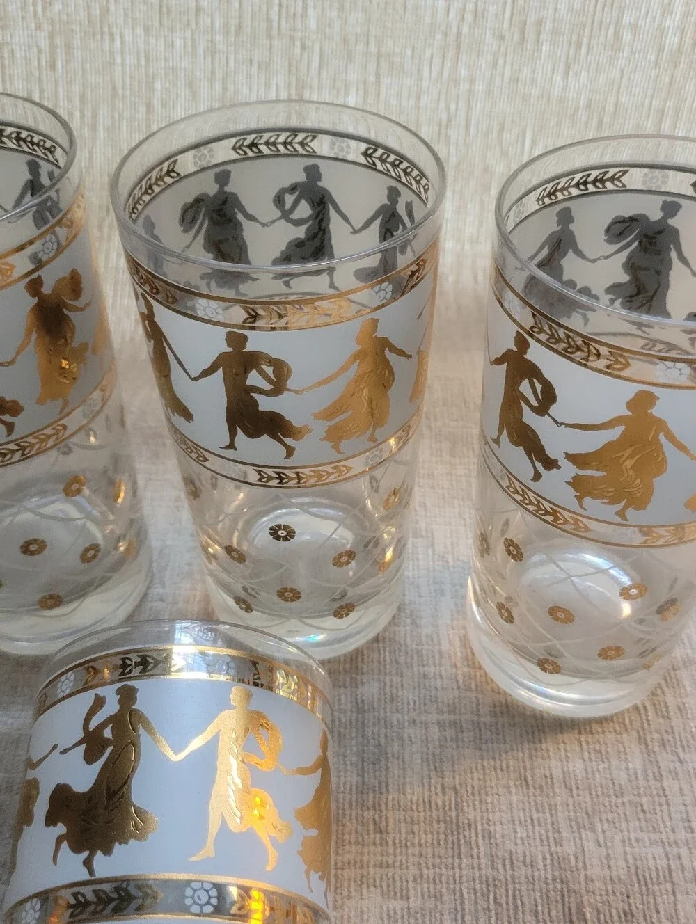 Vintage MCM Culver Style Roman Goddess Highball Glasses - 22k Gold Accent Set 6